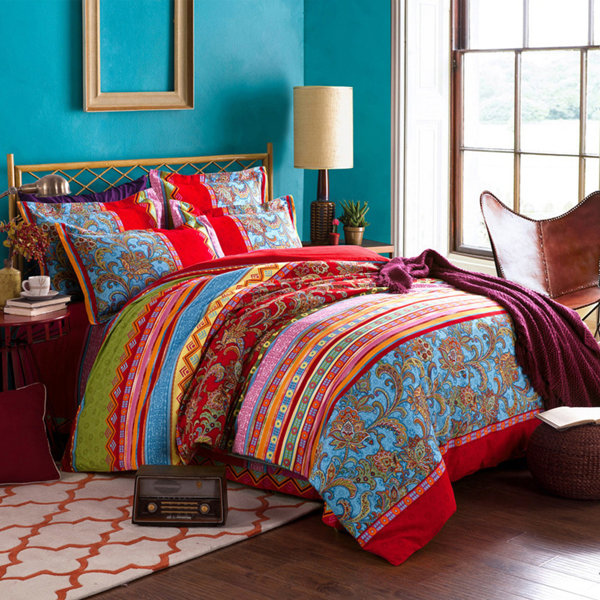 Tanmay Blue/Red/Yellow Microfiber Duvet Cover Set Bungalow Rose Size: Twin Duvet Cover