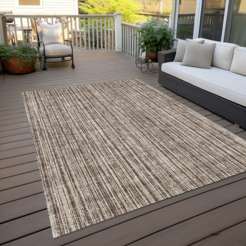 Machine Washable Indoor/Outdoor Chantille ACN760 StripesRug, 3' x 5', Brown