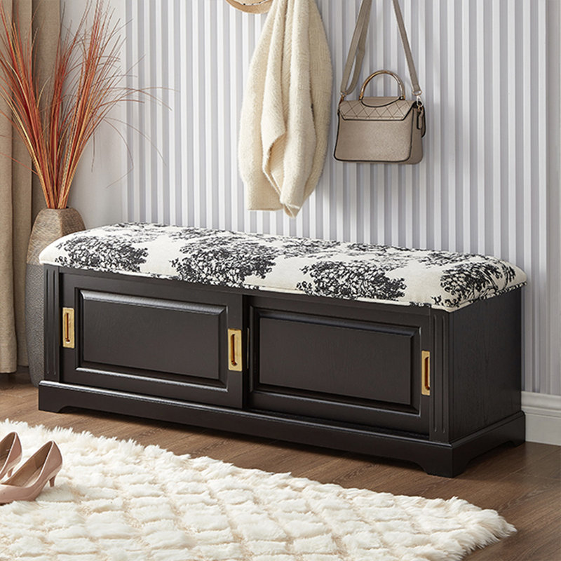 Banc rembourré noir, H 17,72 po x l 39,37 po x P 14,96 po