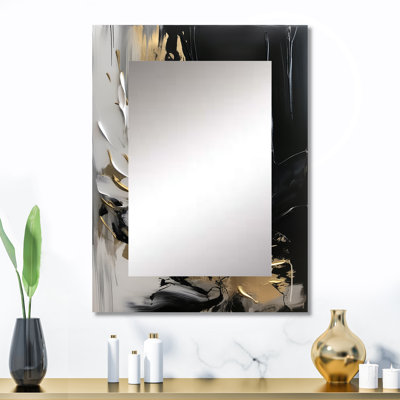 Organic Bliss Minimal Abstract Gold and Black - peinture abstraite, miroir mural unique, art moderne, impression sur métal