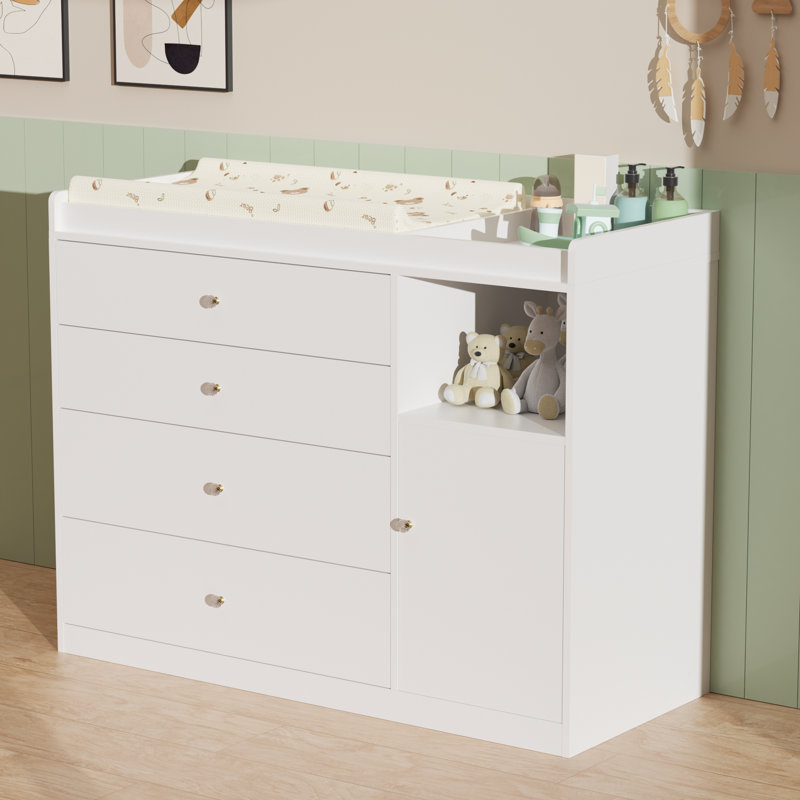 Commode de rangement à 5 tiroirs avec plateau à langer amovible Baby Diaper