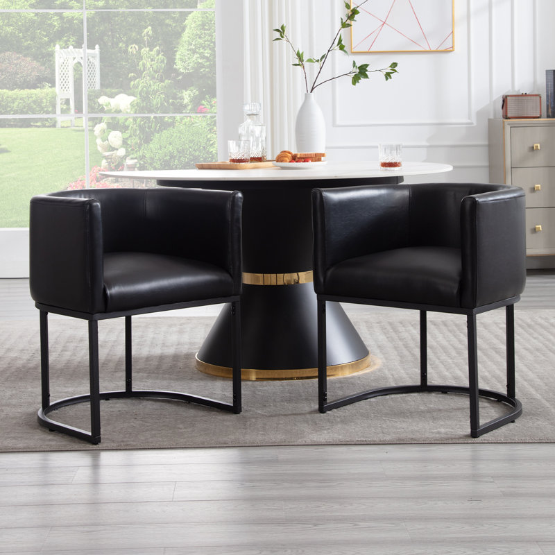 Upholstered Faux Leather Dining Chairs Modern Arm Chairs, 2, Black