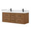 Ensemble de meuble-lavabo mural double 60 po en noyer grillé Isola, comptoir Giotto Quartz, lavabos carrés encastrés (1 trou), garniture noir mat-134514854-134514855