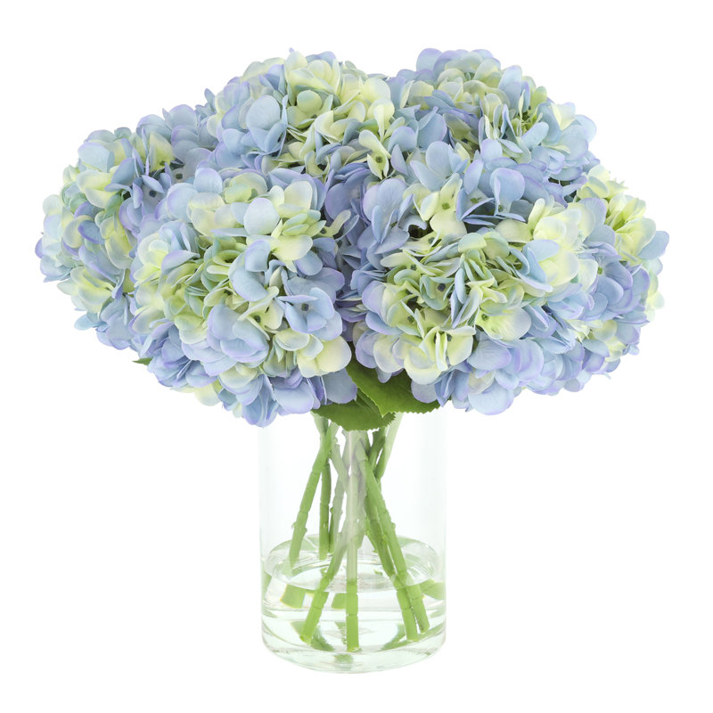 Hydrangeas Arranged in a Glass Vase, Blue/Green
