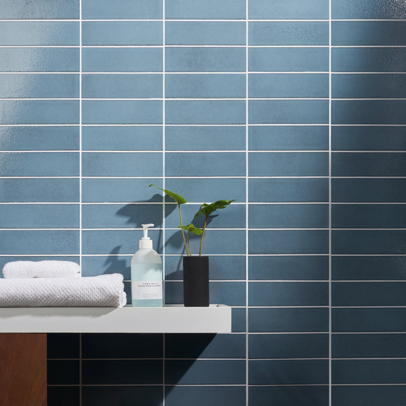 Groovy 2" x 8" Glossy Lava Stone Subway Wall Tile (3.88 Sq. Ft. / Case), Turquoise