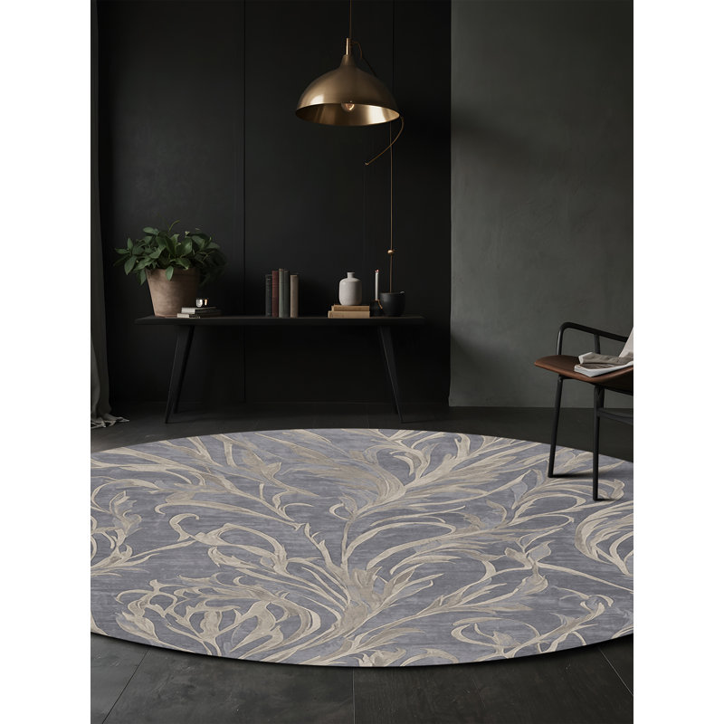 Tapis gris soyeux et moelleux, Rond 5 pi