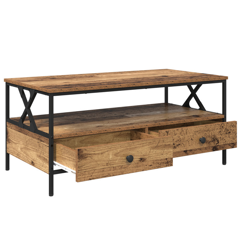 Coffee Table with Drawer Engineered wood Modern Living Room Table, Old Wood