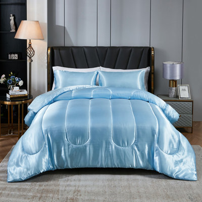Satin Comforter Set King Silk Like Satin Bedding Set Luxury Hotel Silky Bed Home Deocr Sexy Silky Down Comforter Baby Blue Bed Sets 3 Pcs