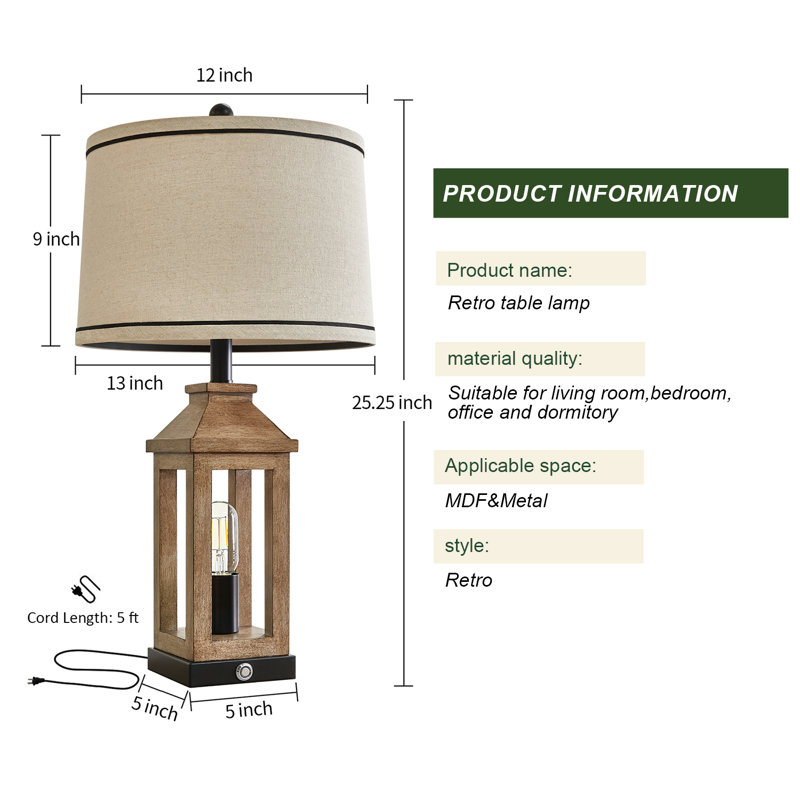 Critchfield 23.75"Retro Touch Lamp with USB Port Suitable for Living Room,Study Room,Bedroom (Bulb Included)