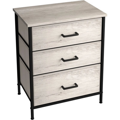Sorbus 3 Drawers Nightstand with Steel Frame, Wood Top & Fabric Bins in Rustic