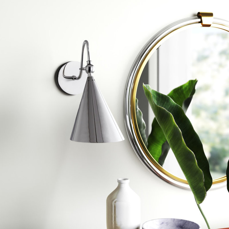 Cogan 1-Light Dimmable Armed Sconce, Polished Nickel