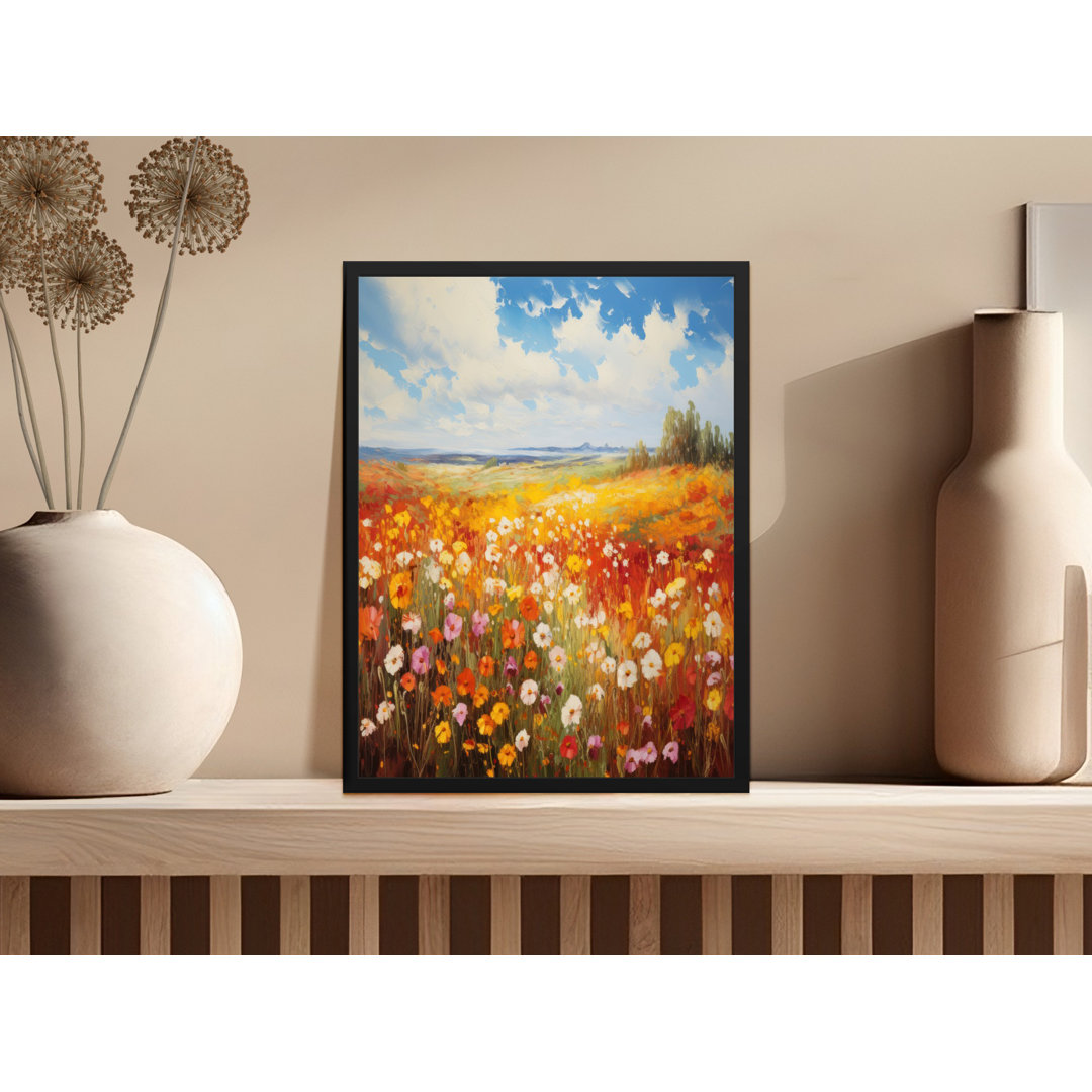 Vibrant Flower Field Landscape Original Wall Decor Framed Poster