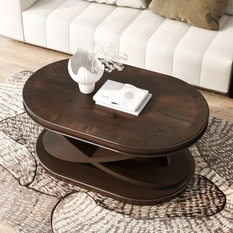 Table basse ovale en bois de 44 pouces avec base en forme de X, table de cocktail avec rangement ouvert, table de centre de canapé pour le salon, bureau à domicile