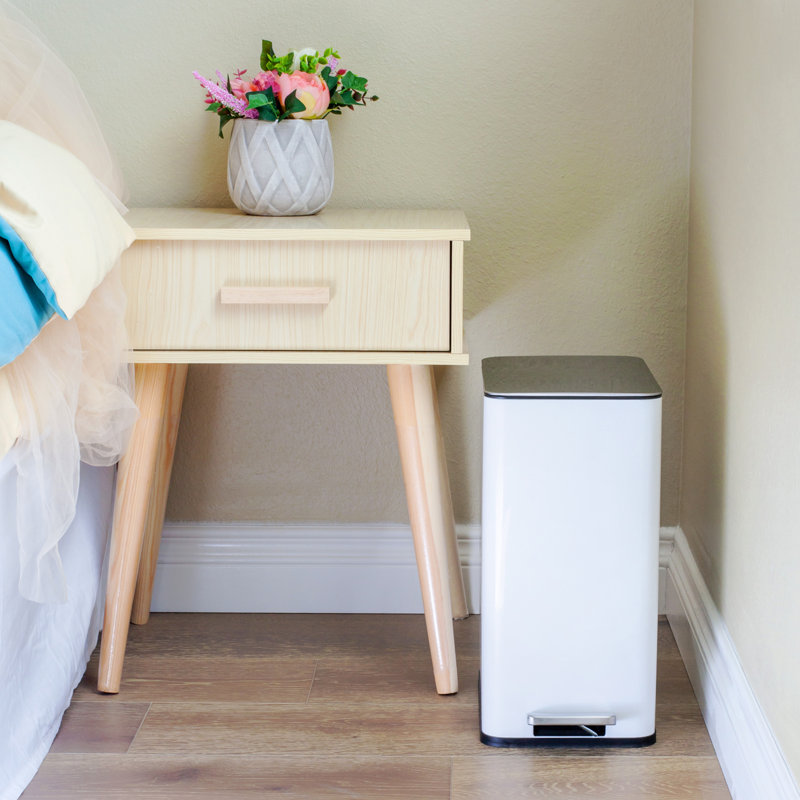 White Stainless Steel 2.6 Gallon Step-On Trash Can