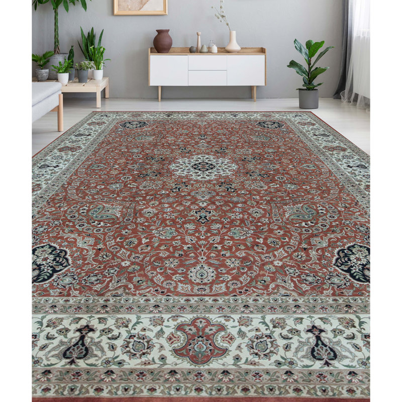 Wool Oriental Area Rug in Rust/Ivory