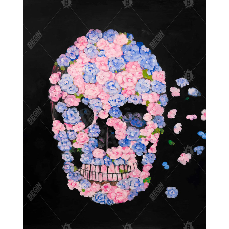 Flower Skull Print On Canvas