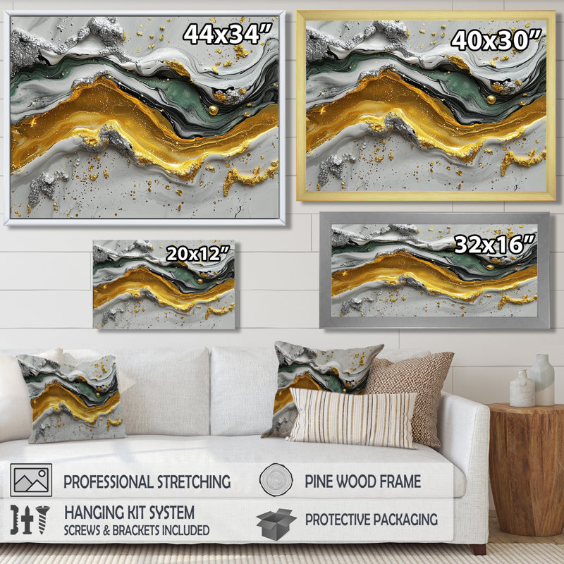 «Tranquil Divide Of Abstract», encre liquide, H 28 po x l 60 po, Cadre flottant, Brun