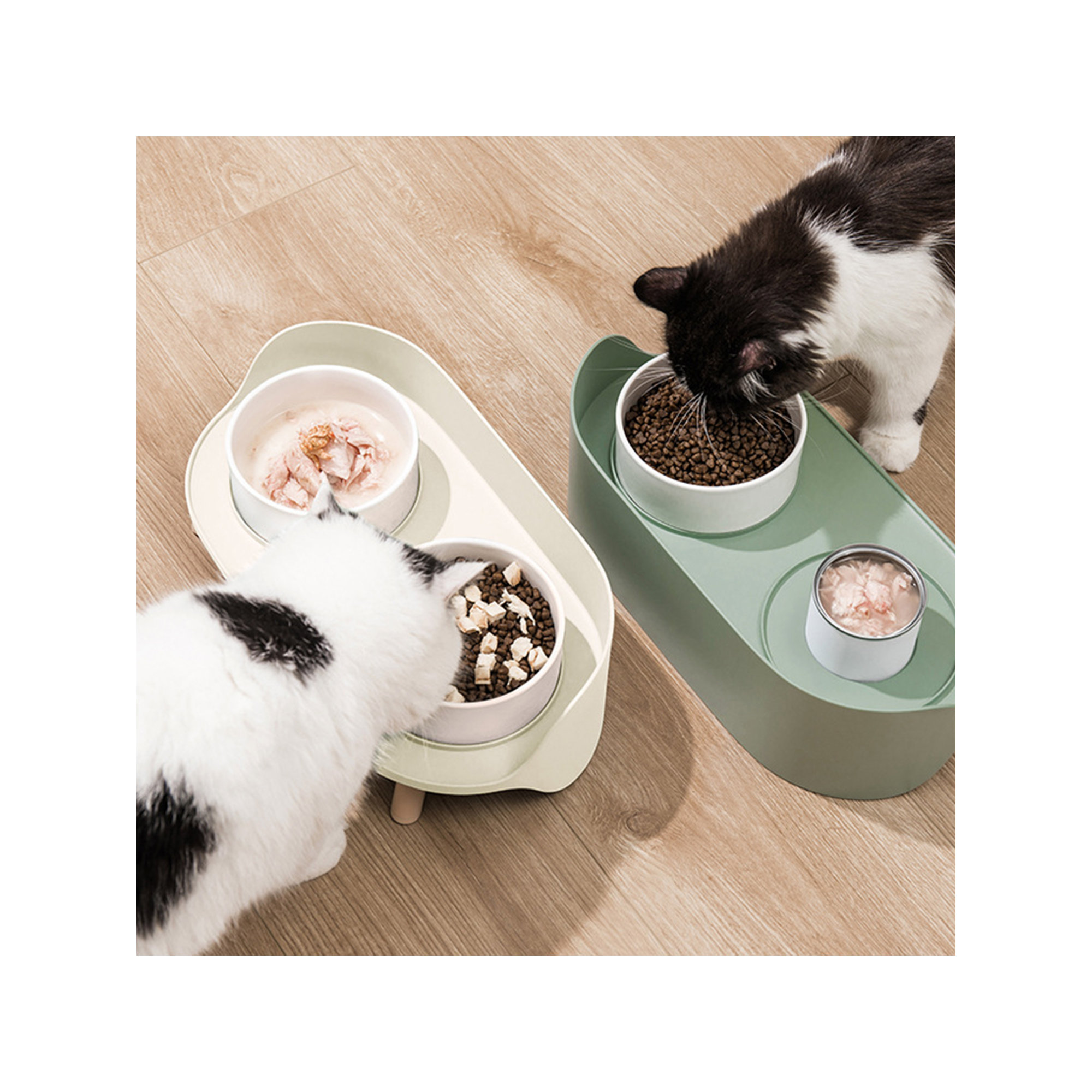 Azion Double Bowl Elevated Feeder, White