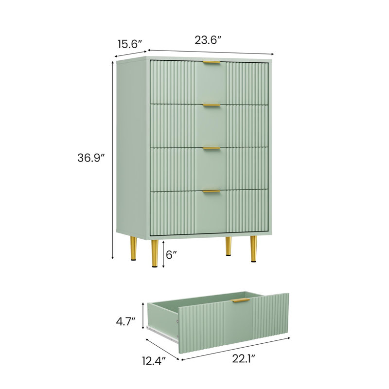 Fluted Dresser for Bedroom with Drawers, Tall Modern Chest of Drawers with Metal Handle, Wooden Closet Clothes Storage Organizer
