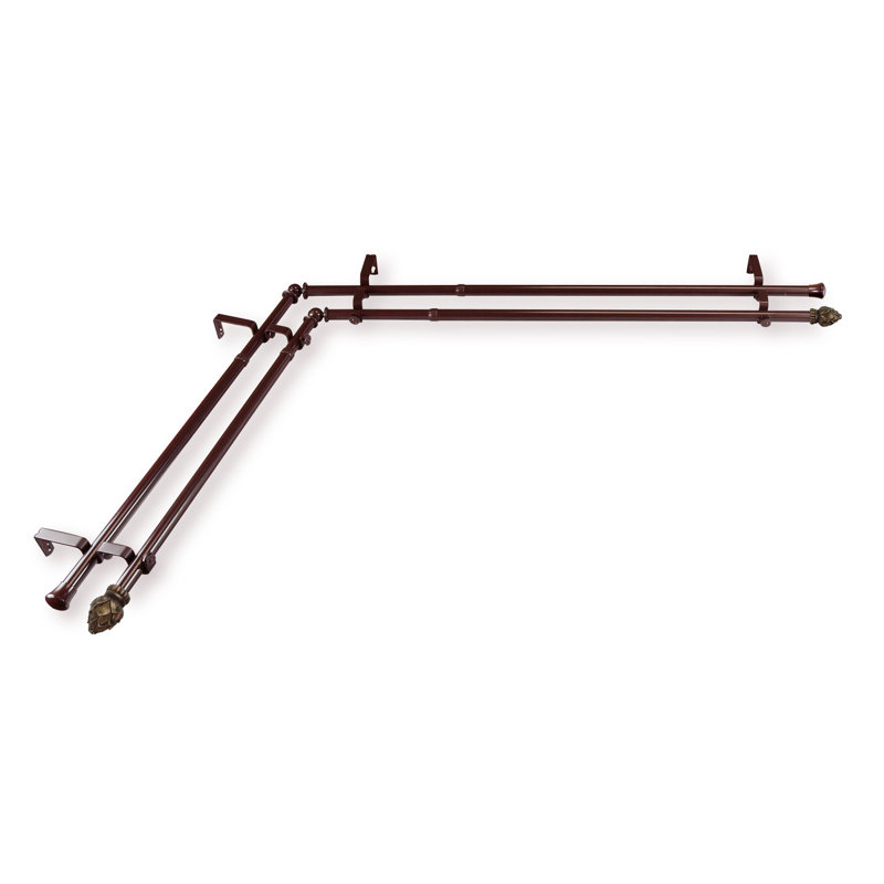 Tringle à rideaux d'angle pour fenêtre double, L 120 po x l 70 po, Cacao