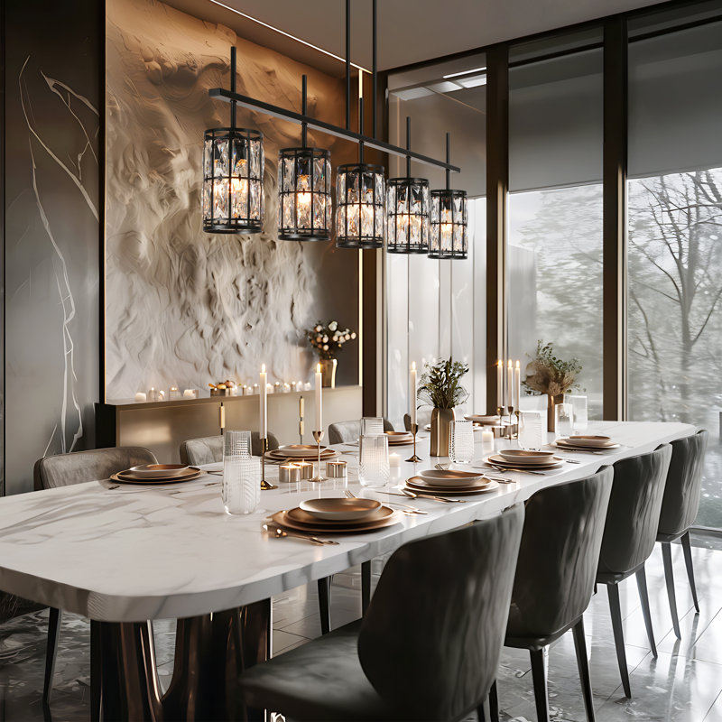 Baconton 45.3" W 5-Light Dimmable Linear Pendant with Crystal Accents