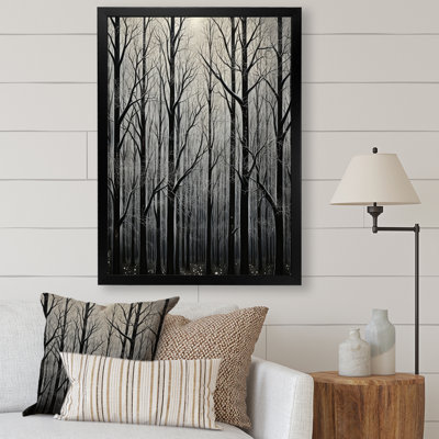 Art mural noir et blanc forêt brumeuse - arbre