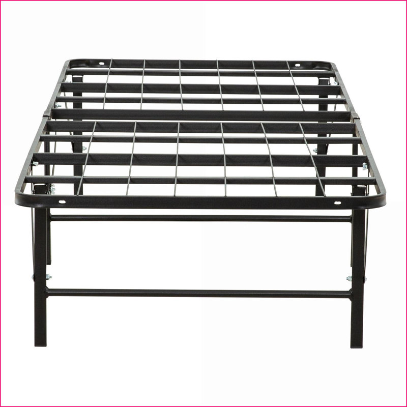 Structure de lit plateforme simple en métal - Aucun sommier requis, rangement sous le lit 14 po, noir pour chambre d'amis