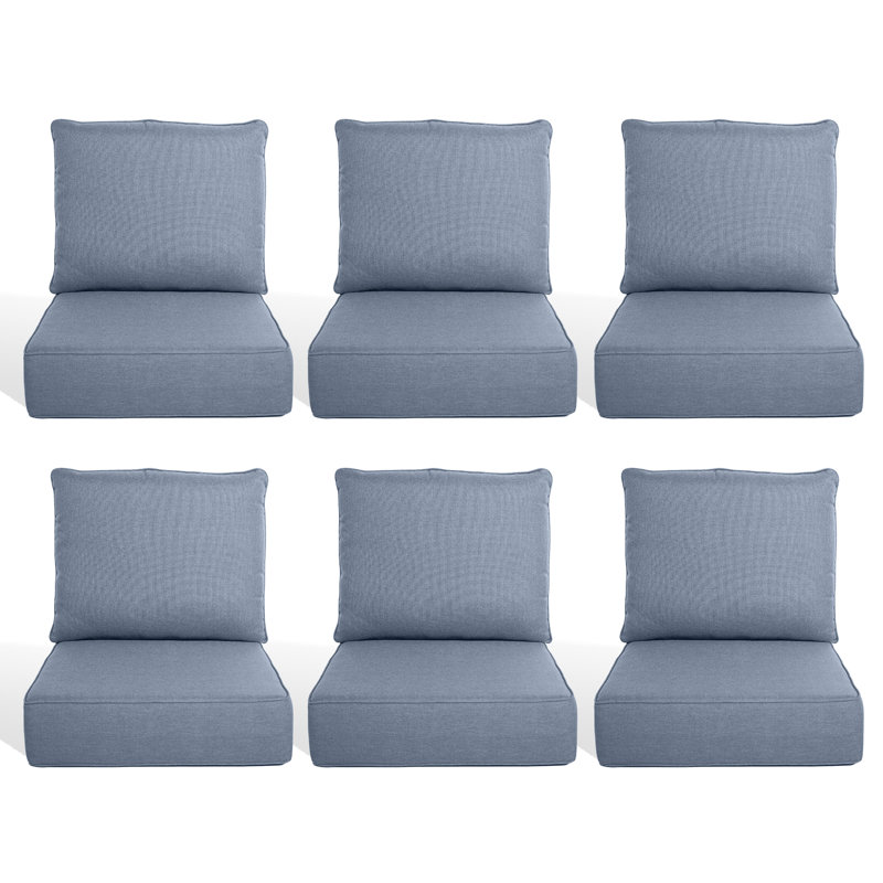 6" Outdoor Cushions For Patio Furniture, 22X24x6 Thick Seat Cushion Set Of 6, Fade Resistant Couch Chair Replacement Cushions High Density Deep Wicker Chair Cushion W/Removable Cover