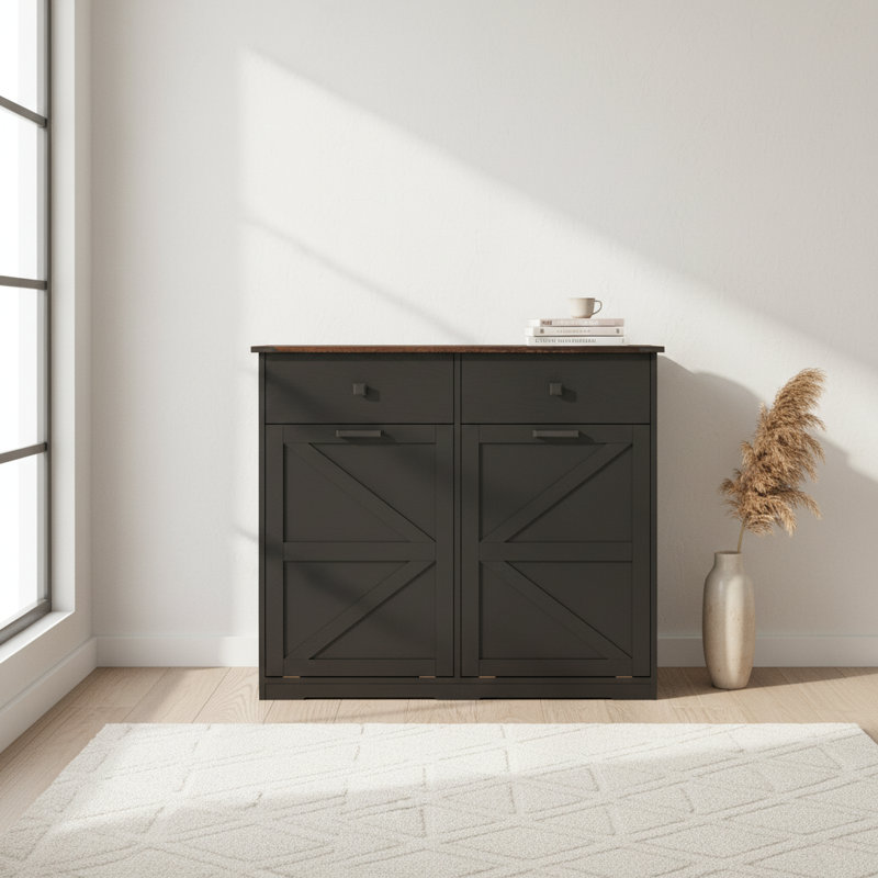 Armoire à déchets à double basculement avec tiroir, capacité de 20 gallons, style maison de campagne | Idée de cadeau