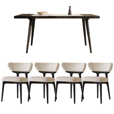 Durable Ash Wood Inlaid Rock Slab Dining Table Set