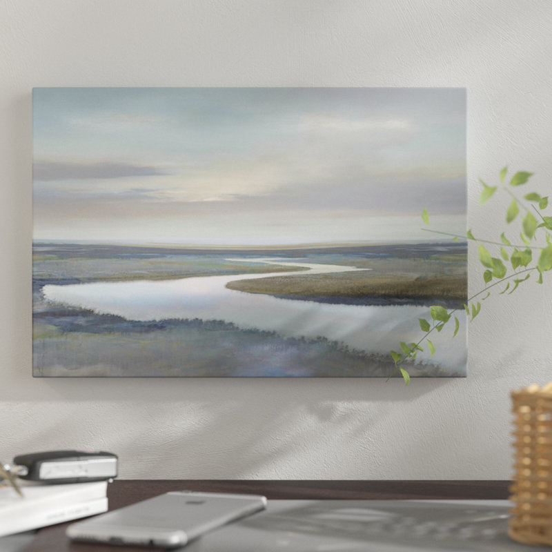 « riverbend iv », impression sur toile, H 18 po x l 26 po x P 1,5 po, Toile avec cadre noir, Blanc