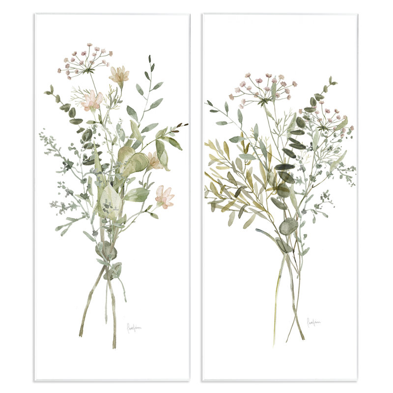 Ensemble de 2 plaques murales style aquarelle fleurs sauvages, design par Livi Finn