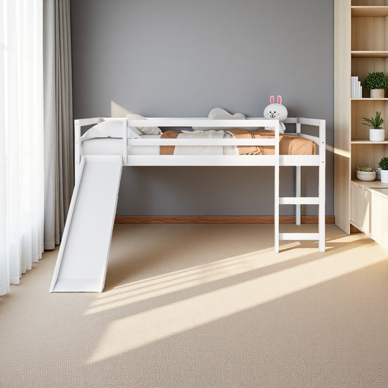 Loft Bed With Slide, Multifunctional Design, Twin, White