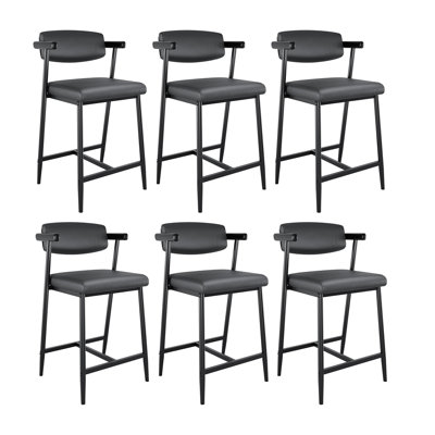 Ensemble de 6 tabourets de bar à hauteur de comptoir avec accoudoirs, sièges rembourrés de 26 po, structure en métal avec dossier et repose-pieds, conception à coussins larges pour îlot de cuisine et bar
