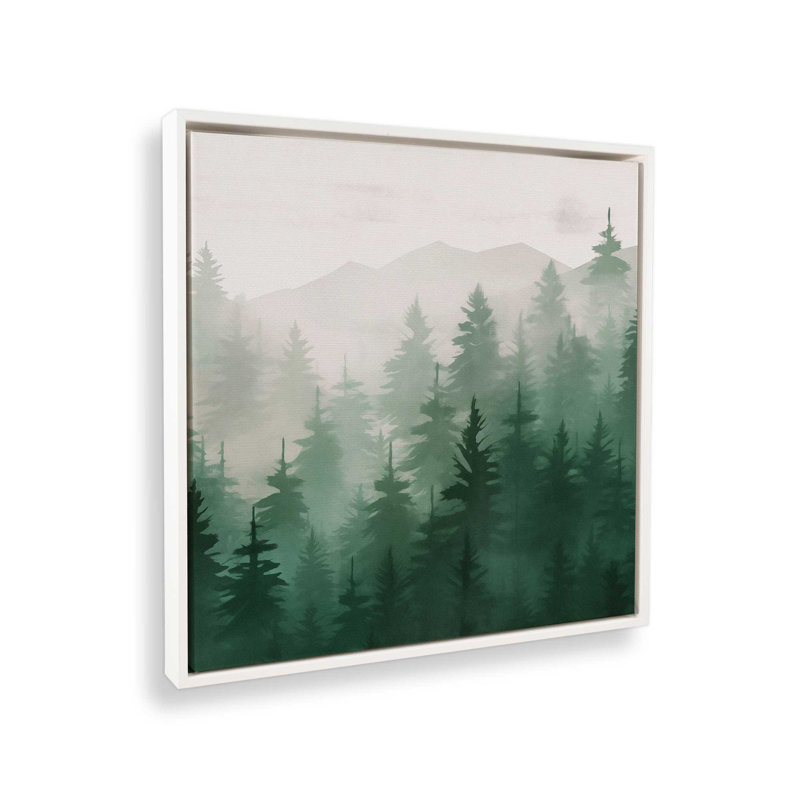 «Misty Pine Forest», reproduction sur toile, Cadre blanc, H 24,75 po x l 24,75 po x P 1,75 po