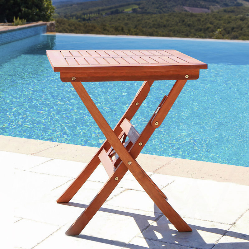 Table carrée pliable à lattes carrées pour patio / extérieur - bois franc d'eucalyptus, finition huilée brun rougeâtre, assemblage et rangement faciles