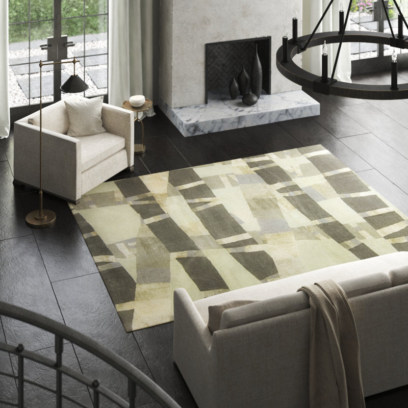 Bamboo Abstract Area Rug in Gray/Silver