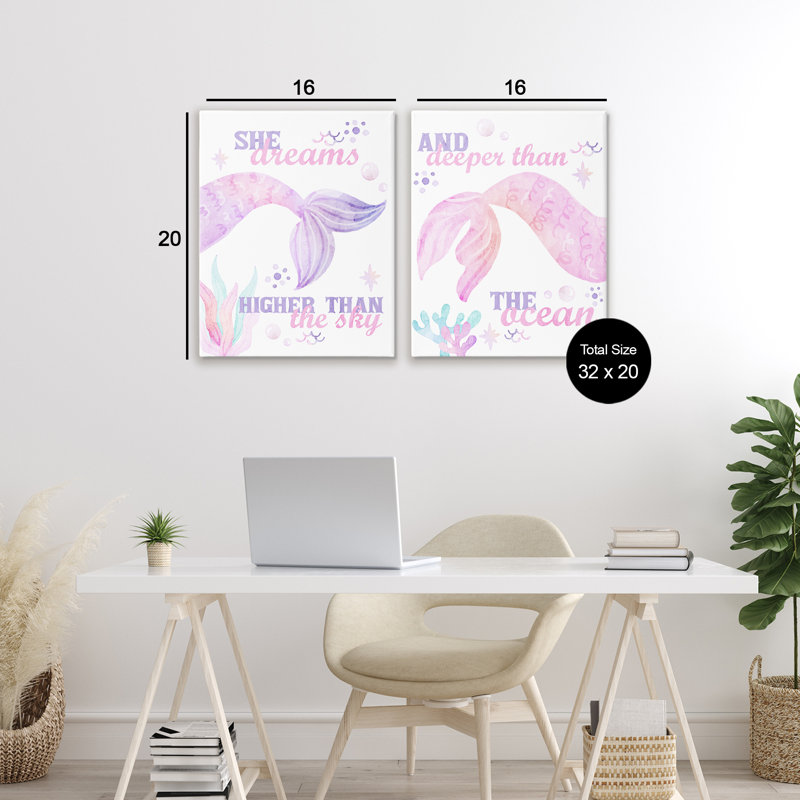 Ensemble de 2 toiles Mermaid Dreams Ocean & Sky, design par Kim Allen, H 20 po x l 16 po