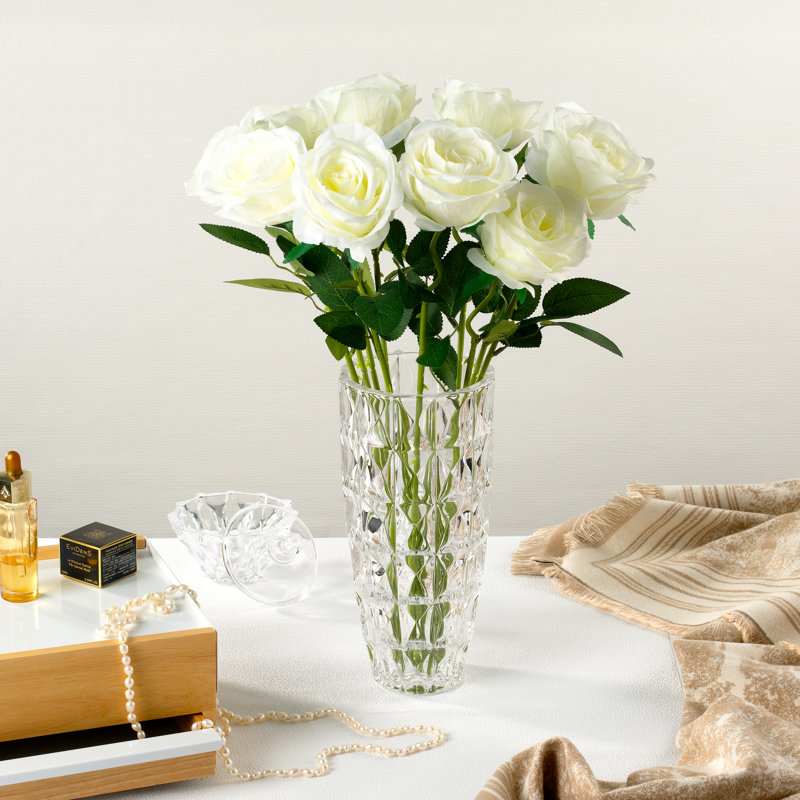 Lorren Home Trends 10.5" Tall Lead Free Diamond Cut Flower Vase for Home Décor