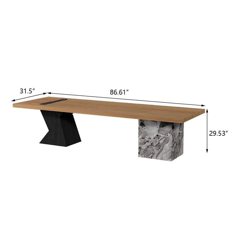 Modern Minimalist Brown Office Desk, 28.74" H x 86.61" W x 31.50" D