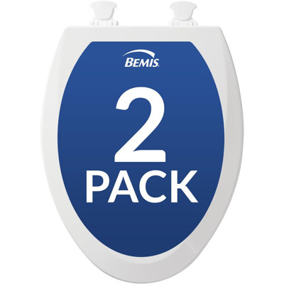 Bemis 1500EC Toilet Seat with Easy Clean & Change Hinges, Durable Wood, Elongated, White, 2-Pack -  7B1500EC2P 000