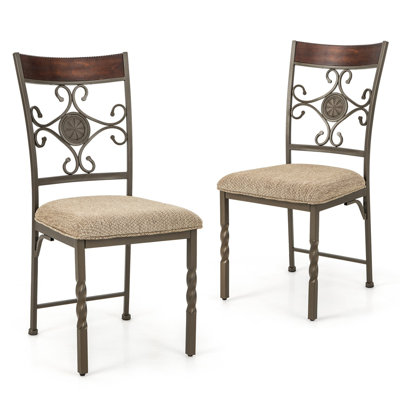  2-Pack Modern Dining Chairs with Padded Seat Cushion, Vintage-Inspired Armless Kitchen & Living Room Chairs, Heavy-Duty Metal Frame, Brown