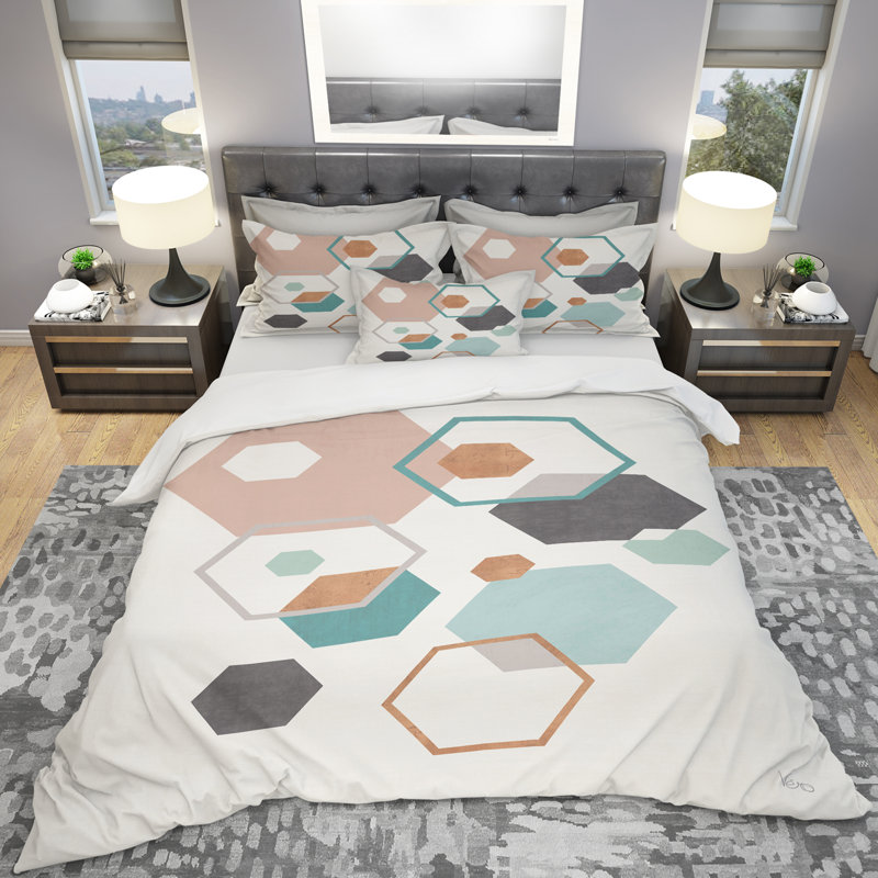 Ensemble de housse de couette hexagons motif vii, Housse de couette double / grand et 2 taies