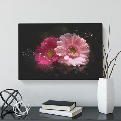 Two Pink Gerbera Flowers - Wrapped Canvas Print