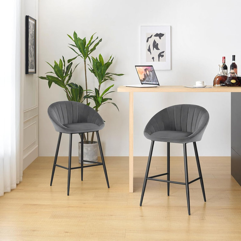 Sydnie Upholstered Counter Stool, Grey/Brown/Blue, 2