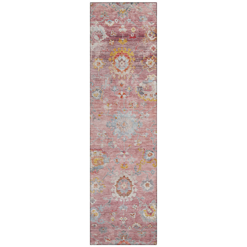 Sofia Pink Washable Indoor-Outdoor Rug - , 2'3" x 7'6"