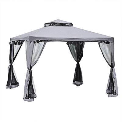 Outsunny Patio Gazebo, Outdoor Canopy Shelter With -Tier Roof And Netting