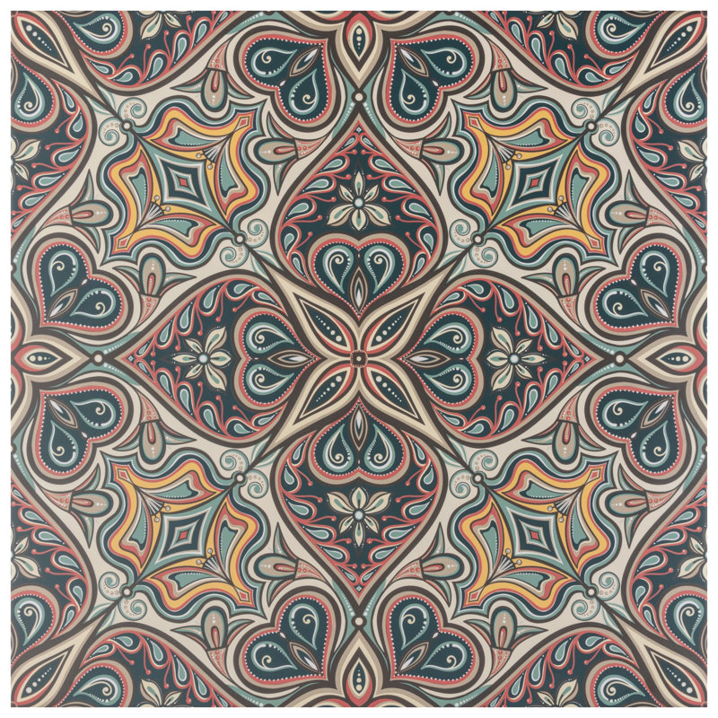 Imagine Tapestry Mandala 19.4" x 19.4" Porcelain Moroccan Wall & Floor Tile