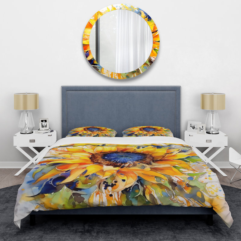 Ensemble de housse de couette jaune et bleu doré, Housse de couette simple et deux taies décorative