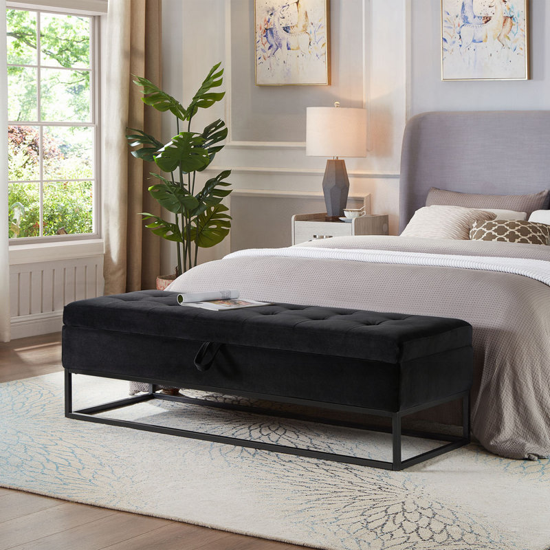 58.6"Upholstered Tufted Bed Bench with Storage, Black